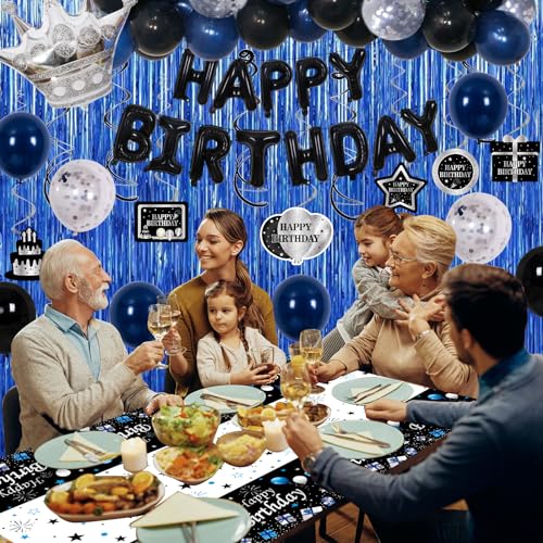 71-Piece Blue & Black Birthday Party Decorations Kit for Boys, Men, Women – Purtarly