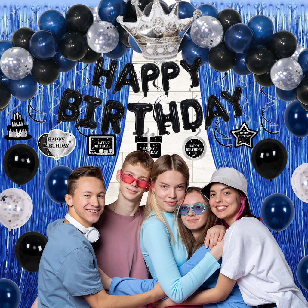 71-Piece Blue & Black Birthday Party Decorations Kit for Boys, Men, Women – Purtarly