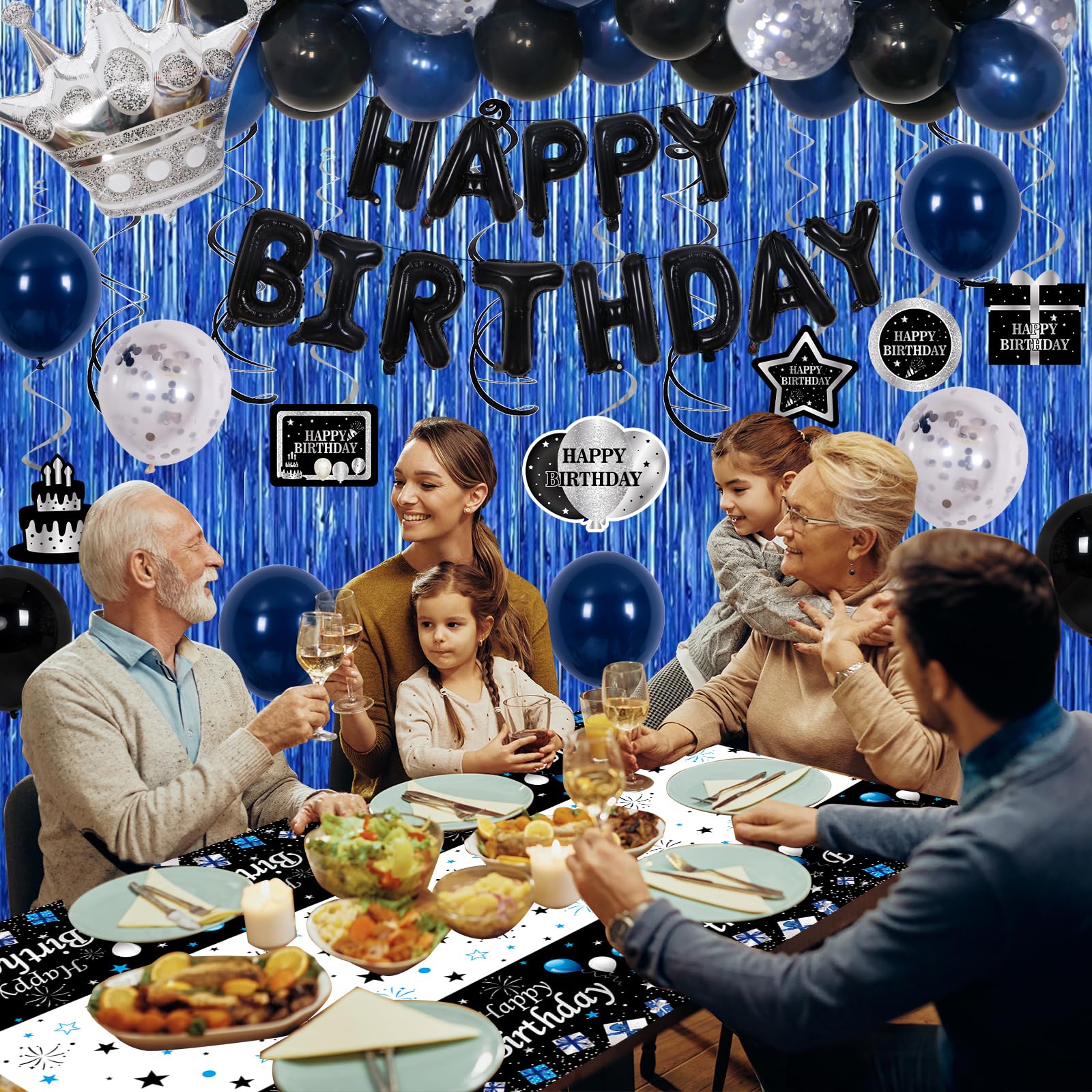 71-Piece Blue & Black Birthday Party Decorations Kit for Boys, Men, Women – Purtarly