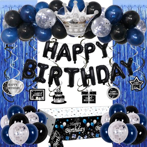 71-Piece Blue & Black Birthday Party Decorations Kit for Boys, Men, Women – Purtarly