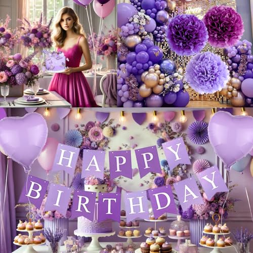 71-Piece Purple Birthday Decorations Set - Lavender & Gold Party Supplies for Women