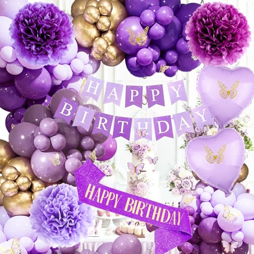 71-Piece Purple Birthday Decorations Set - Lavender & Gold Party Supplies for Women