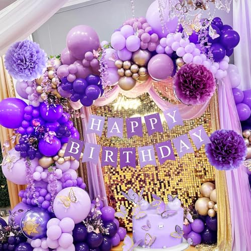 71-Piece Purple Birthday Decorations Set - Lavender & Gold Party Supplies for Women