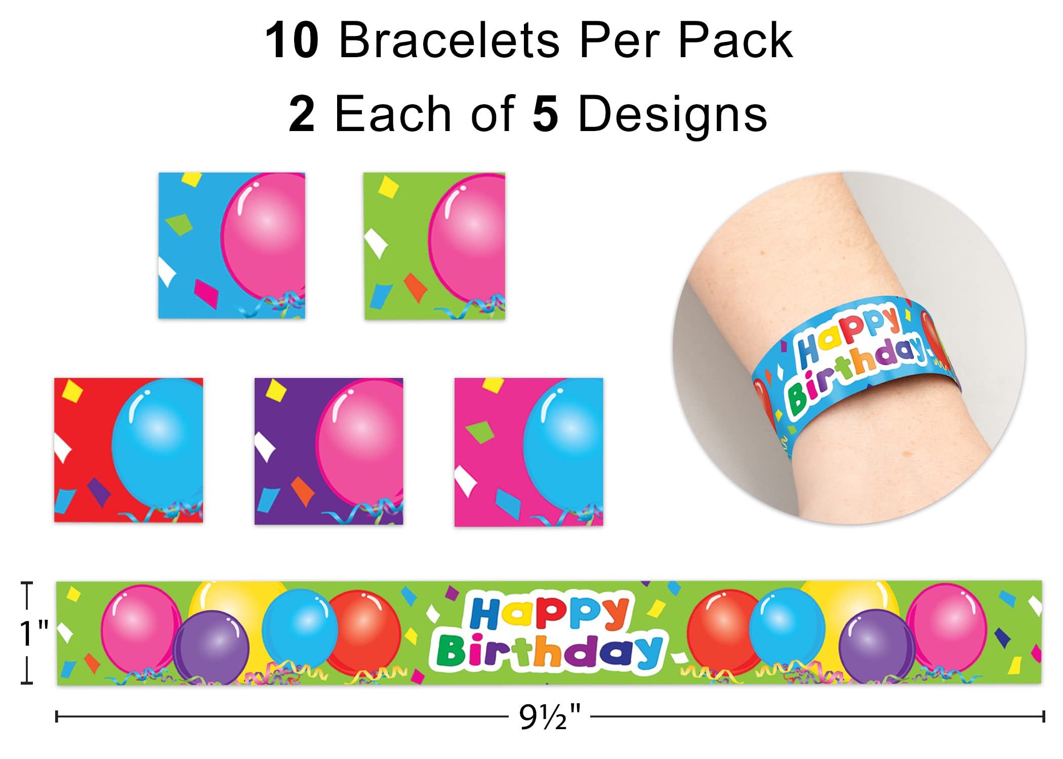 Teacher Created Resources Happy Birthday Balloons Slap Bracelets, 10-Piece Set for Kids’ Parties & Classroom Rewards
