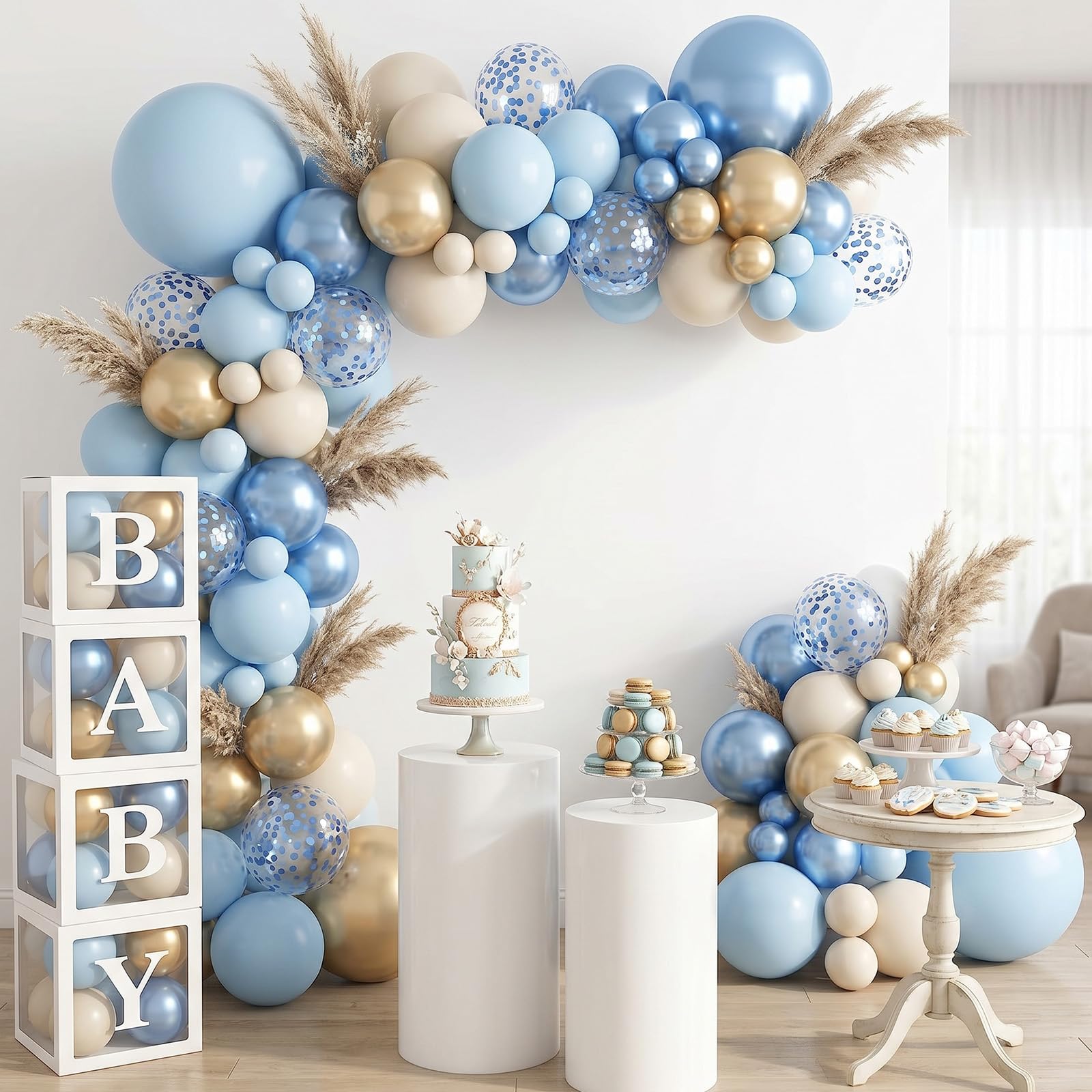 Govpy 60-Pack Dusty Blue and Gold Balloons, 12 Inch Metallic Confetti Party Set for Baby Shower, Wedding, Gender Reveal