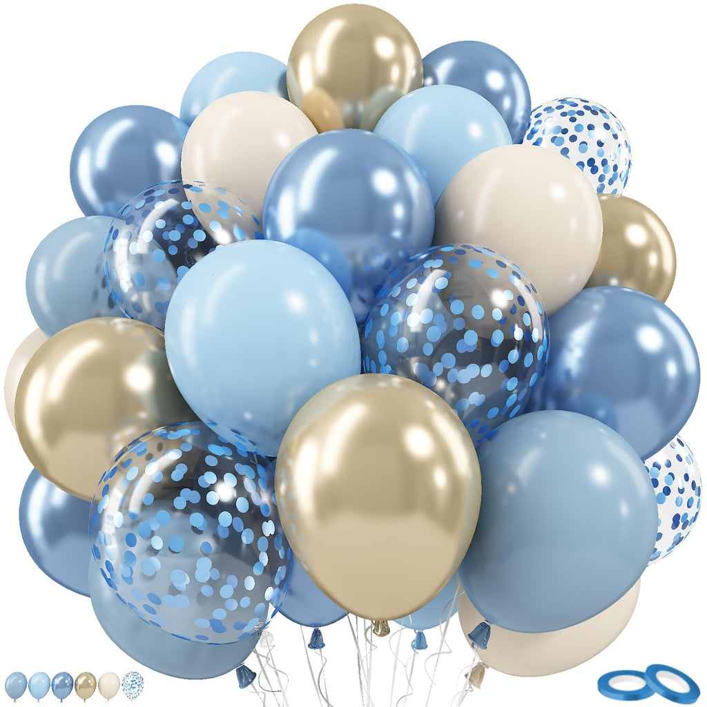 Govpy 60-Pack Dusty Blue and Gold Balloons, 12 Inch Metallic Confetti Party Set for Baby Shower, Wedding, Gender Reveal