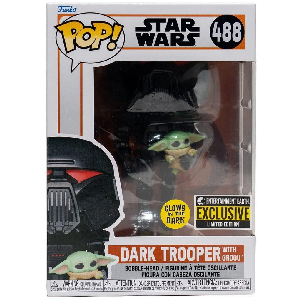 Funko Pop! Star Wars: The Mandalorian – Dark Trooper with Grogu #488 (Glow-in-the-Dark Exclusive)