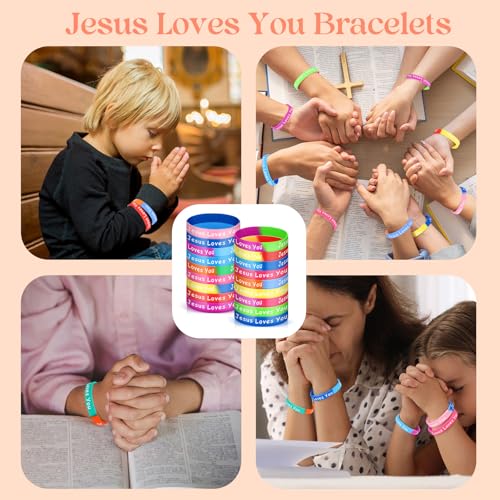 72 Jesus Loves You Silicone Wristbands - 12 Two-Color Styles, Mixed Colors, Christian Inspirational Bracelets for Men Women Teens