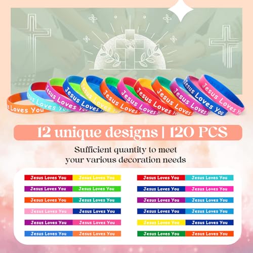 72 Jesus Loves You Silicone Wristbands - 12 Two-Color Styles, Mixed Colors, Christian Inspirational Bracelets for Men Women Teens