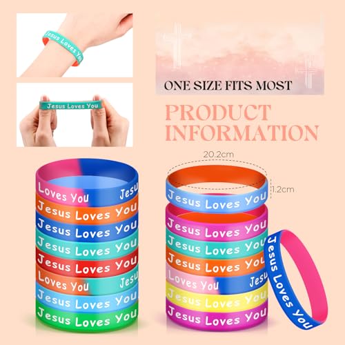 72 Jesus Loves You Silicone Wristbands - 12 Two-Color Styles, Mixed Colors, Christian Inspirational Bracelets for Men Women Teens