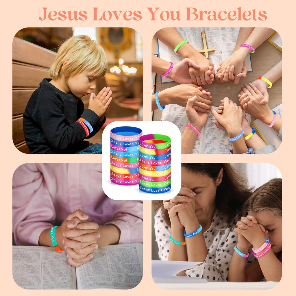 72 Jesus Loves You Silicone Wristbands - 12 Two-Color Styles, Mixed Colors, Christian Inspirational Bracelets for Men Women Teens