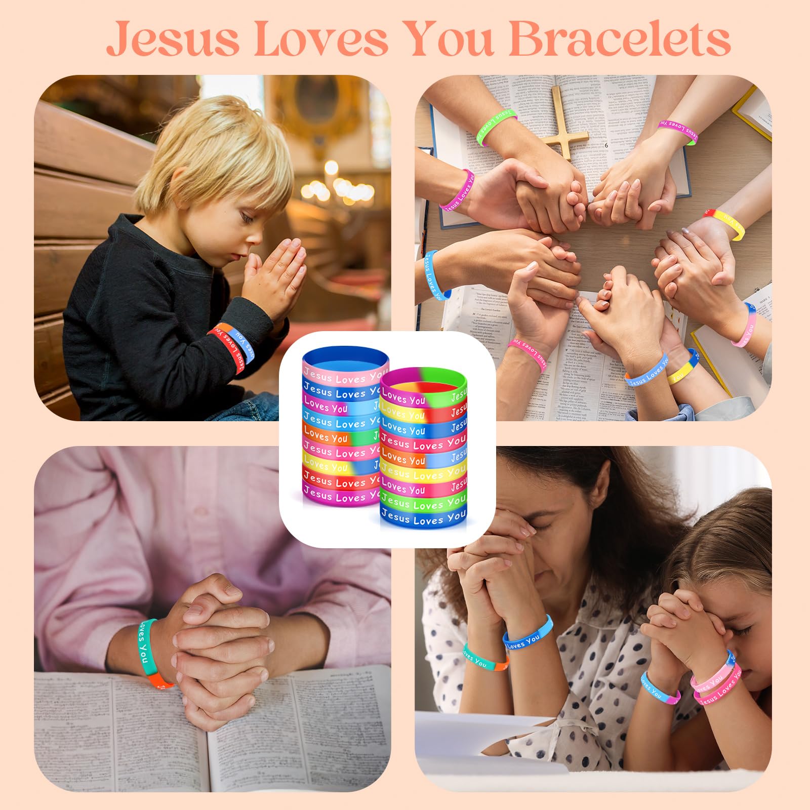 72 Jesus Loves You Silicone Wristbands - 12 Two-Color Styles, Mixed Colors, Christian Inspirational Bracelets for Men Women Teens