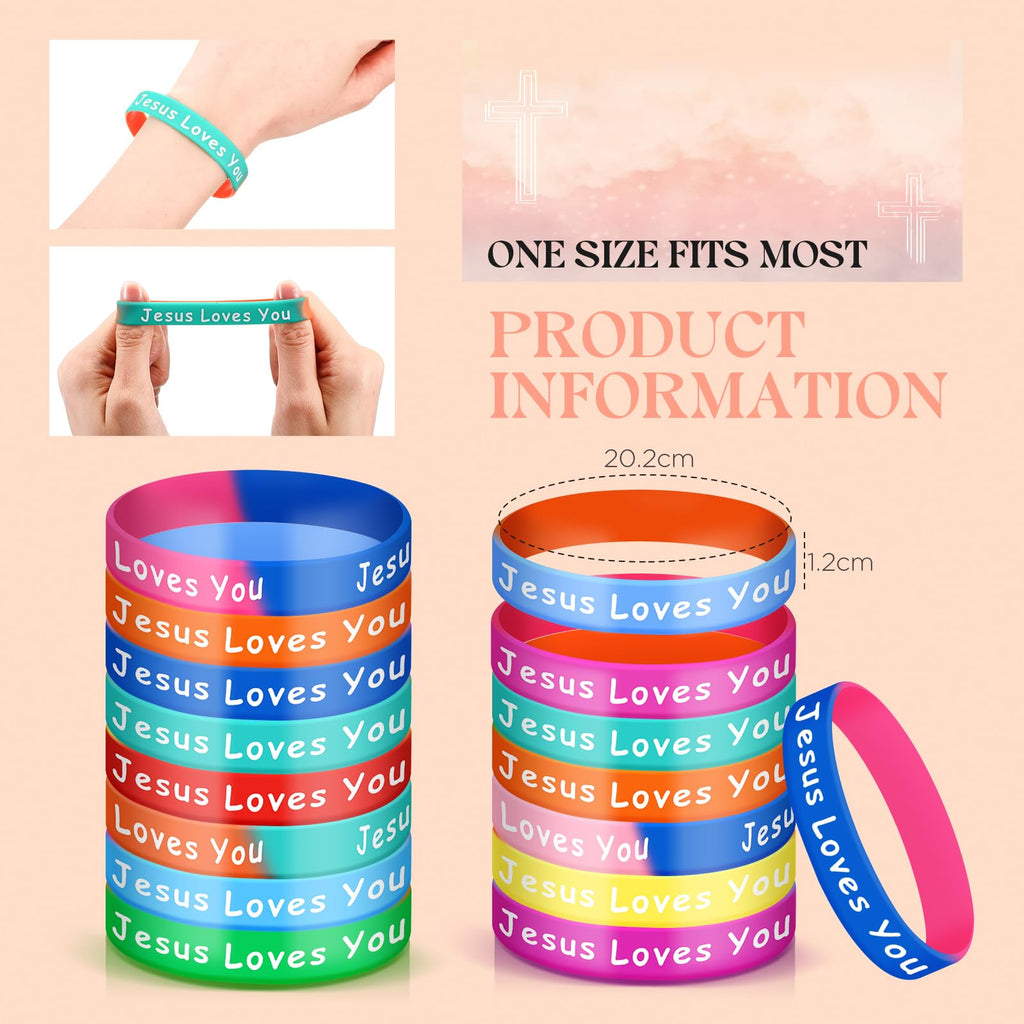 72 Jesus Loves You Silicone Wristbands - 12 Two-Color Styles, Mixed Colors, Christian Inspirational Bracelets for Men Women Teens