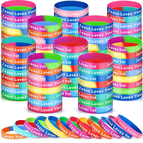 72 Jesus Loves You Silicone Wristbands - 12 Two-Color Styles, Mixed Colors, Christian Inspirational Bracelets for Men Women Teens