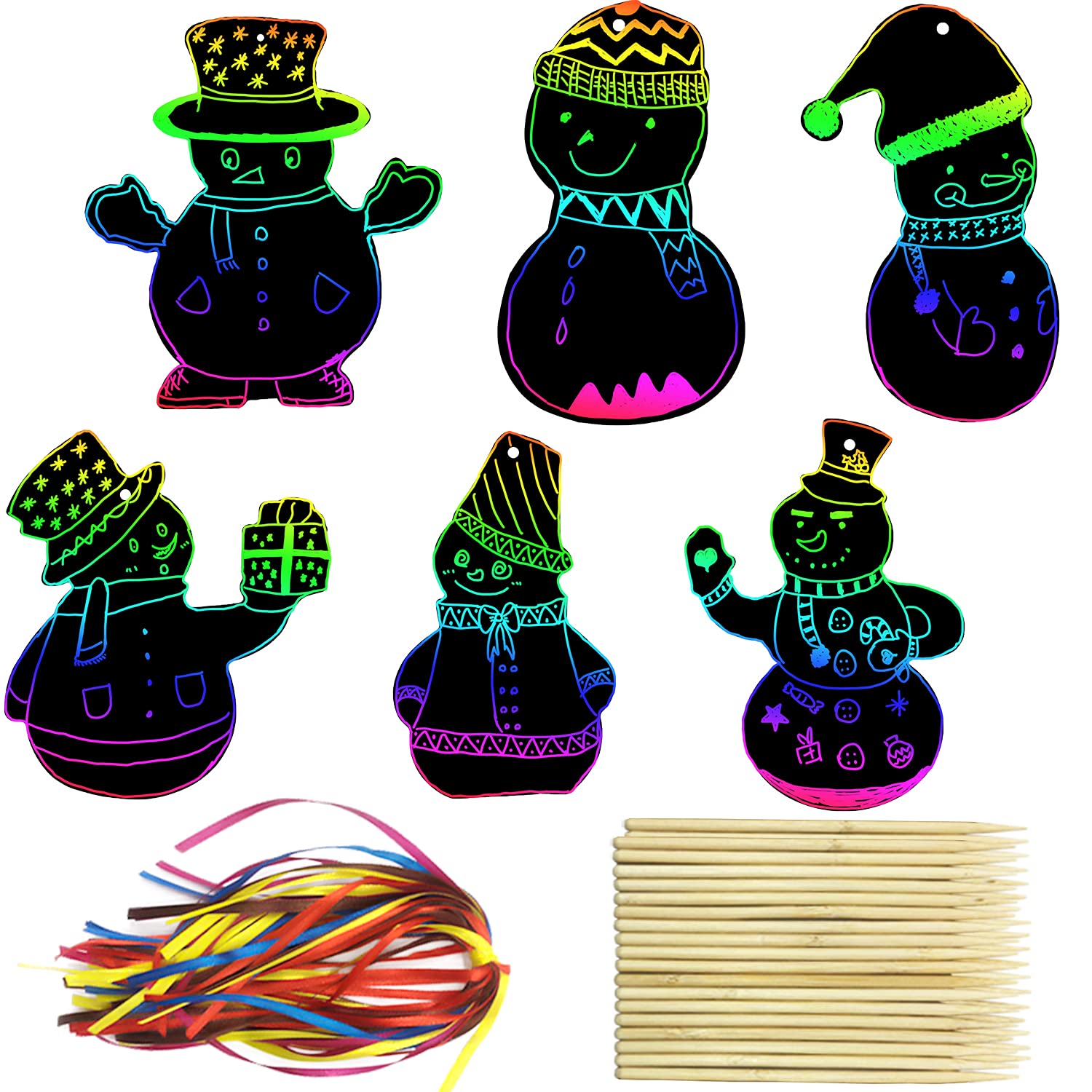 72-Pack Christmas Snowman Scratch Art Kit with Rainbow Colors – PARSUP