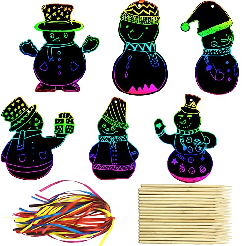 72-Pack Christmas Snowman Scratch Art Kit with Rainbow Colors – PARSUP