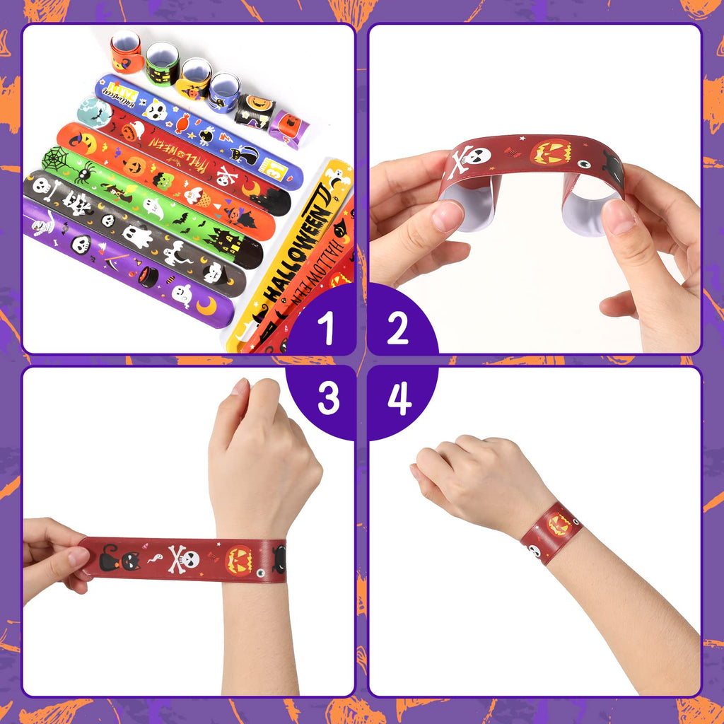 72 Pack Halloween Slap Bracelets by MGparty – 24 Unique Designs, Non-Toxic Plastic & Rubber Wristbands for Party Favors