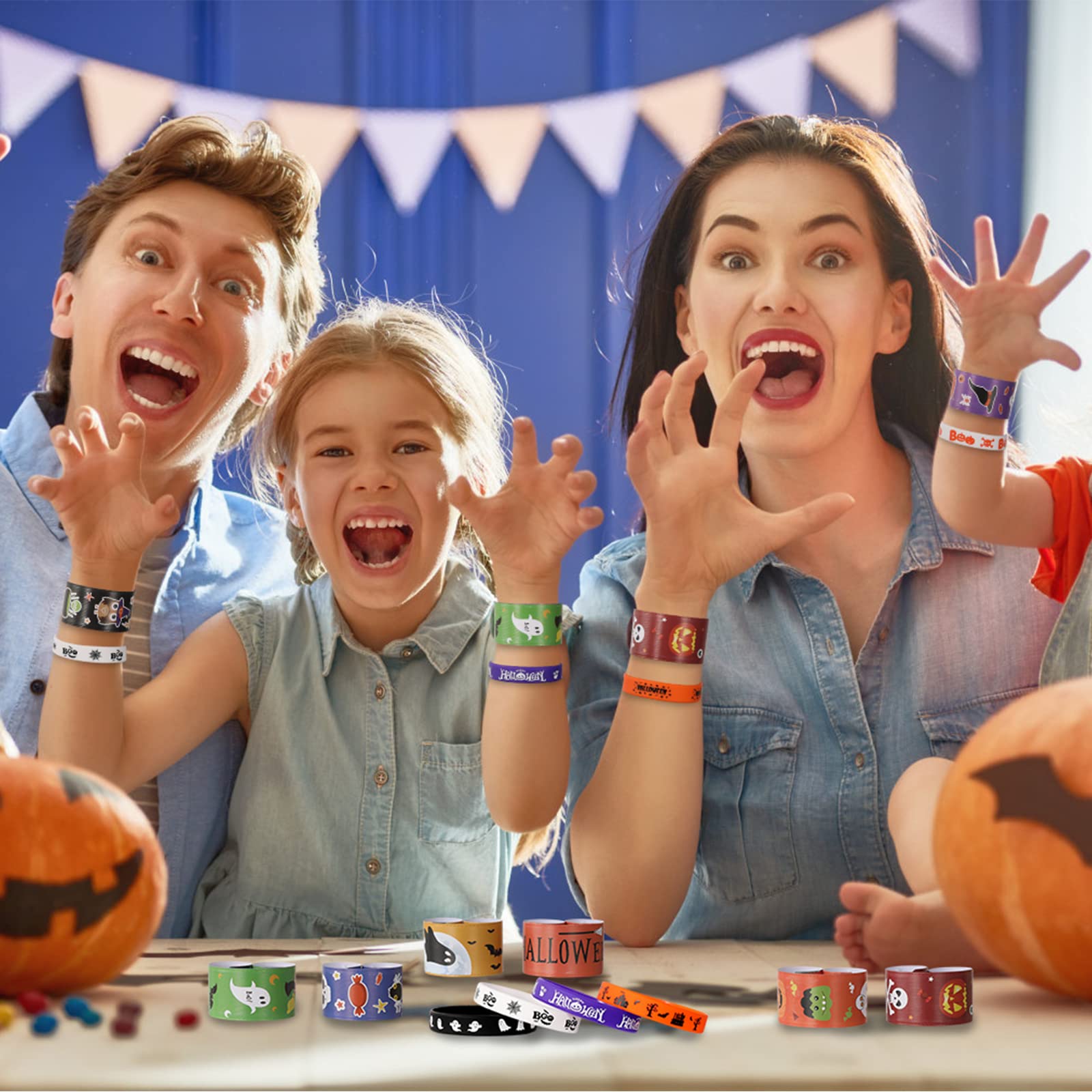 72 Pack Halloween Slap Bracelets by MGparty – 24 Unique Designs, Non-Toxic Plastic & Rubber Wristbands for Party Favors