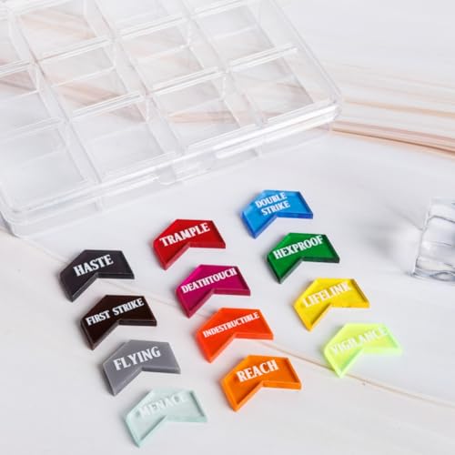 72-Piece MTG Keyword Counters Set with Storage Box – 12 Different Abilities for Magic The Gathering