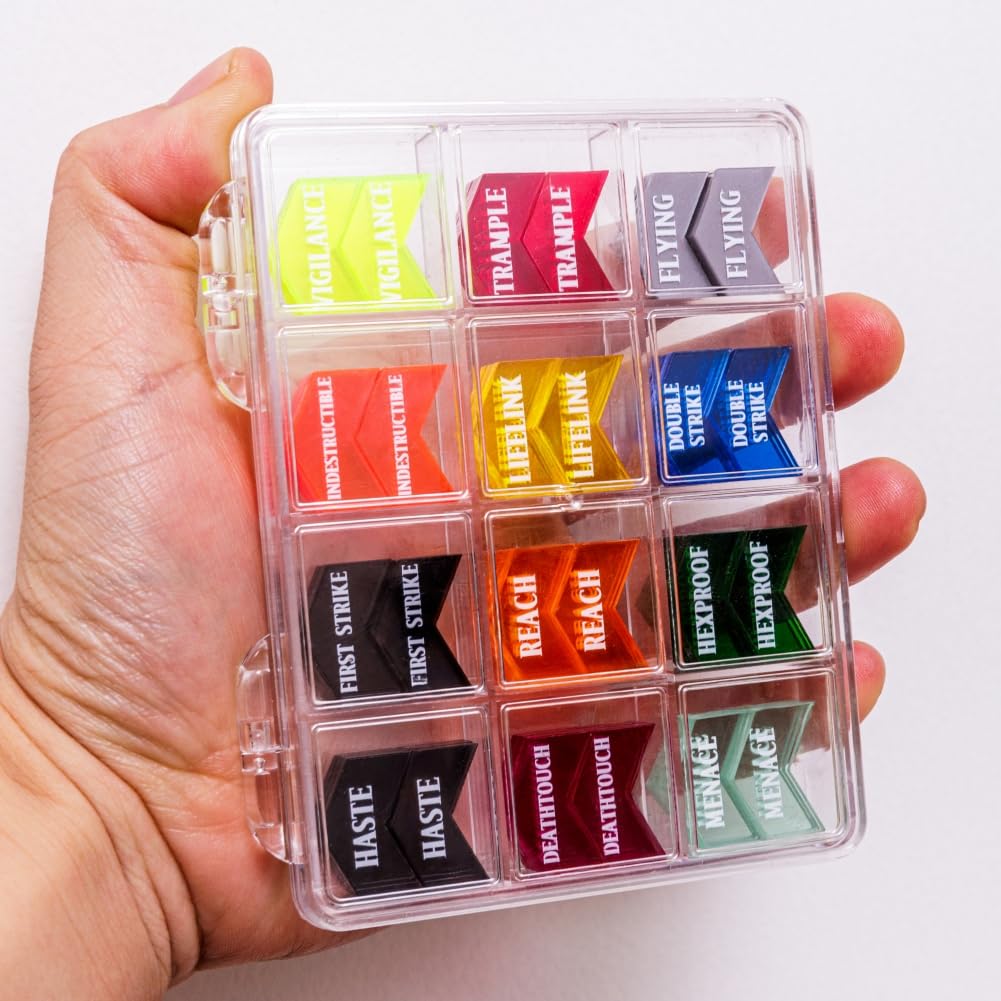 72-Piece MTG Keyword Counters Set with Storage Box – 12 Different Abilities for Magic The Gathering
