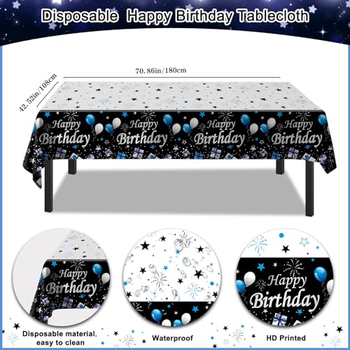 73-Piece Blue & Black 16th Birthday Decorations Kit with Foil Balloons, Tablecloth, and Fringe Curtains for Boys & Girls