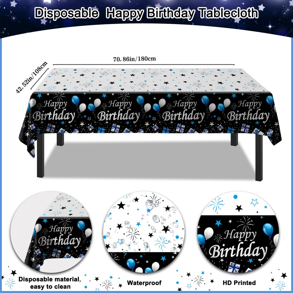 73-Piece Blue & Black 16th Birthday Decorations Kit with Foil Balloons, Tablecloth, and Fringe Curtains for Boys & Girls