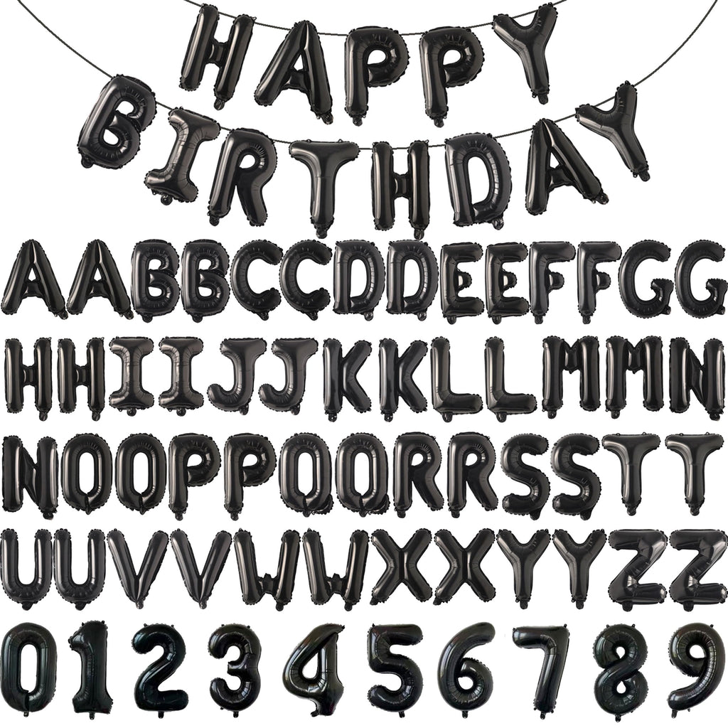 75 Black Foil Letter Balloons - 16 Inch Customizable Banner Set for Birthday Parties