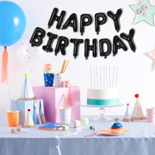 75 Black Foil Letter Balloons - 16 Inch Customizable Banner Set for Birthday Parties