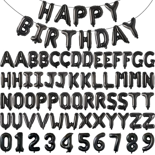 75 Black Foil Letter Balloons - 16 Inch Customizable Banner Set for Birthday Parties