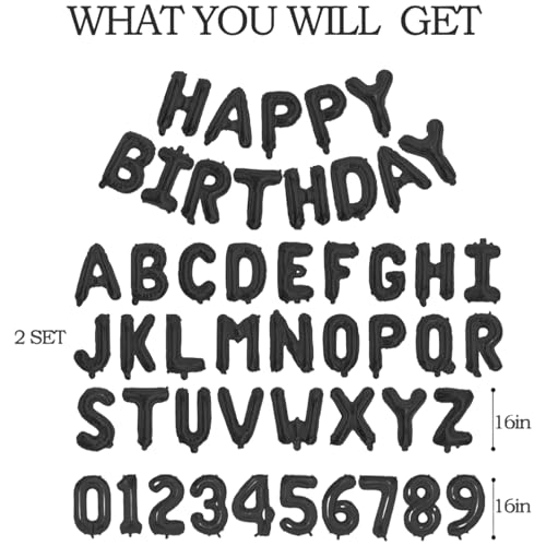 75 Black Foil Letter Balloons - 16 Inch Customizable Banner Set for Birthday Parties