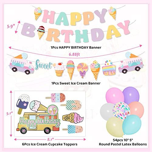 75-Piece Ice Cream Birthday Party Decorations for Girls - Pastel Balloon Garland Arch Kit with Banners & Cupcake Toppers