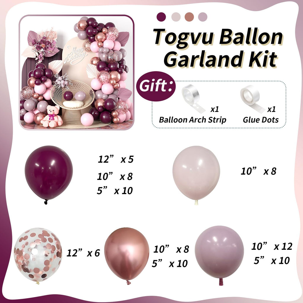 79-Piece Burgundy Pink Rose Gold Balloon Garland Arch Kit – Togvu