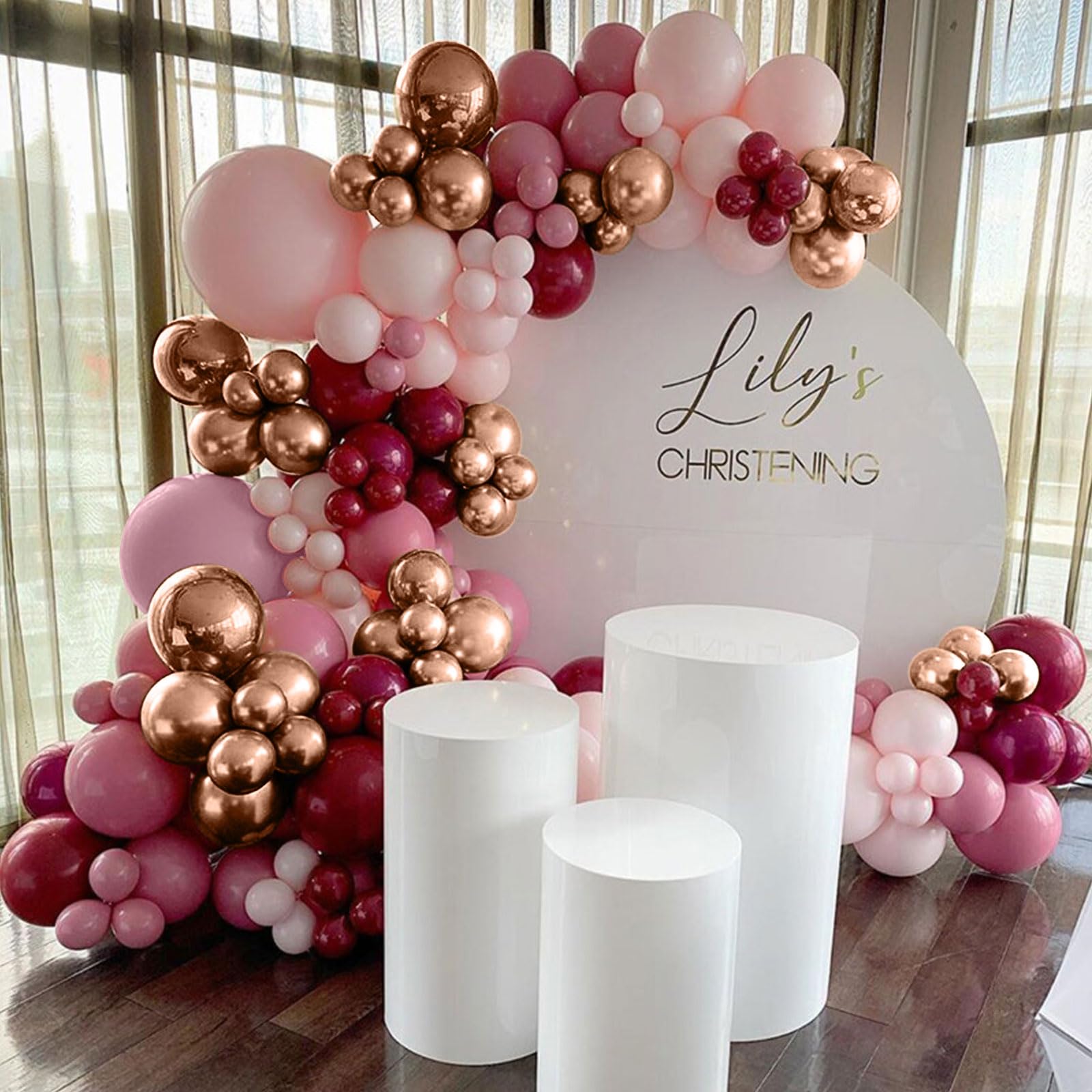 79-Piece Burgundy Pink Rose Gold Balloon Garland Arch Kit – Togvu