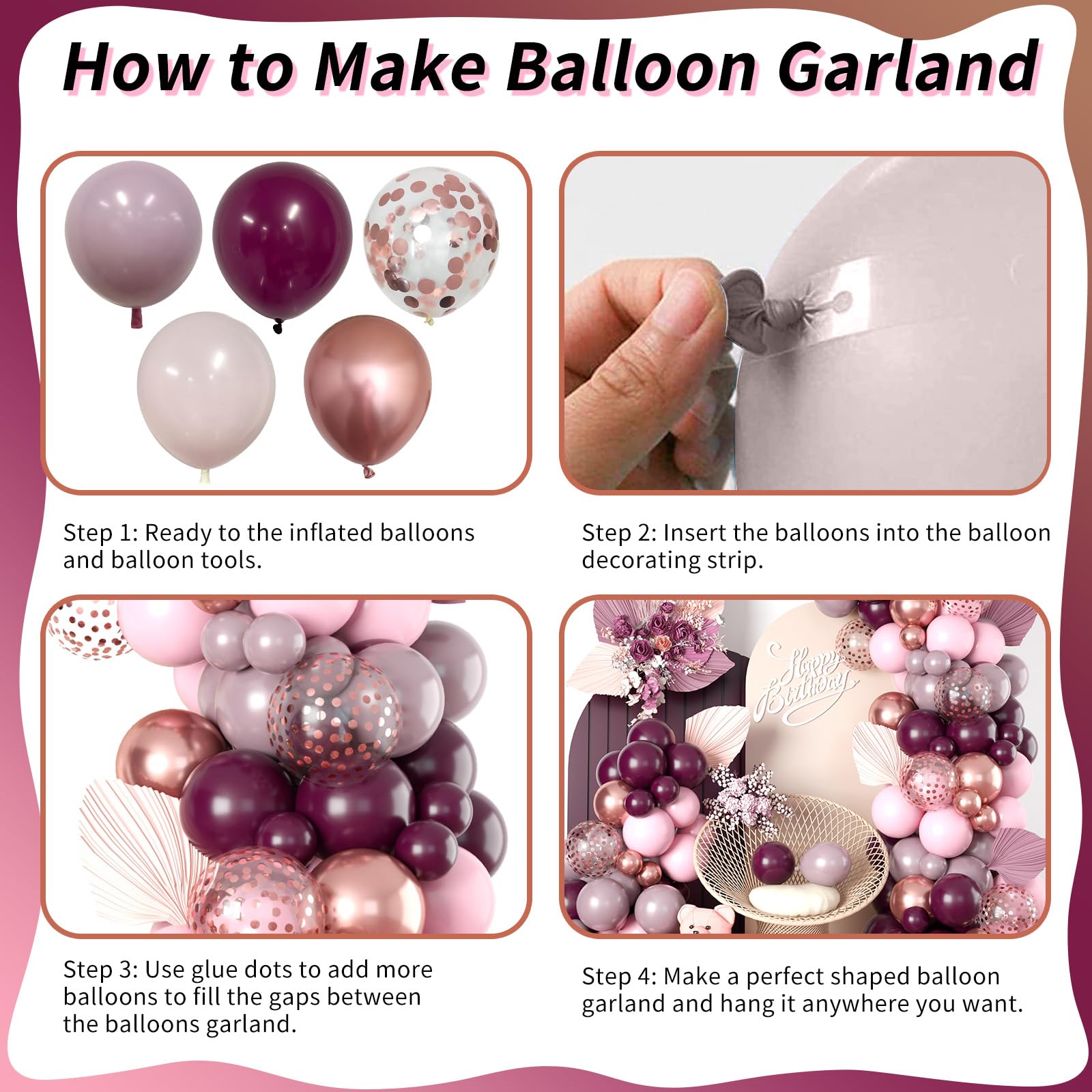 79-Piece Burgundy Pink Rose Gold Balloon Garland Arch Kit – Togvu