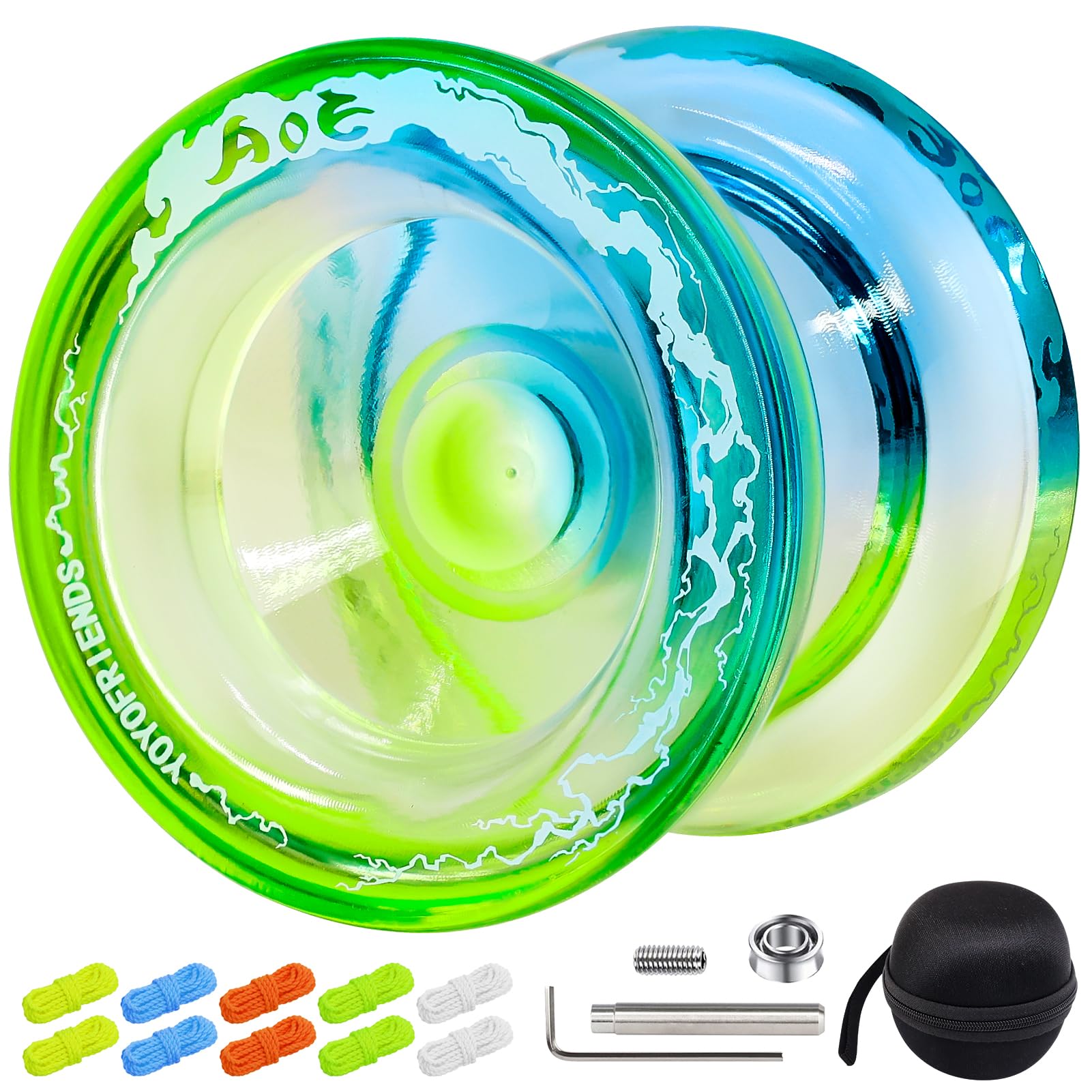 7YO AOE Yo-Yo for Beginners - Responsive & Unresponsive with Finger Spin Dimple (Blue Yellow)