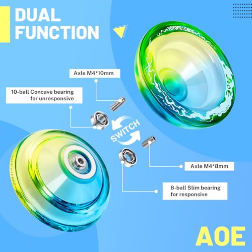 7YO AOE Yo-Yo for Beginners - Responsive & Unresponsive with Finger Spin Dimple (Blue Yellow)