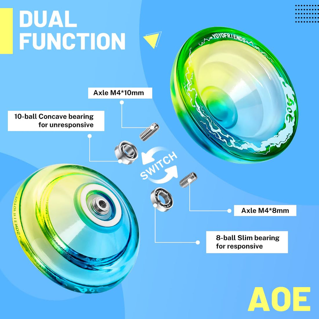 7YO AOE Yo-Yo for Beginners - Responsive & Unresponsive with Finger Spin Dimple (Blue Yellow)