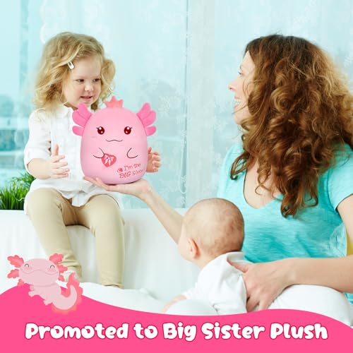 8-Inch Axolotl Plush Big Sister Gift with Pink Crown and 'I'm the Big Sister' Message