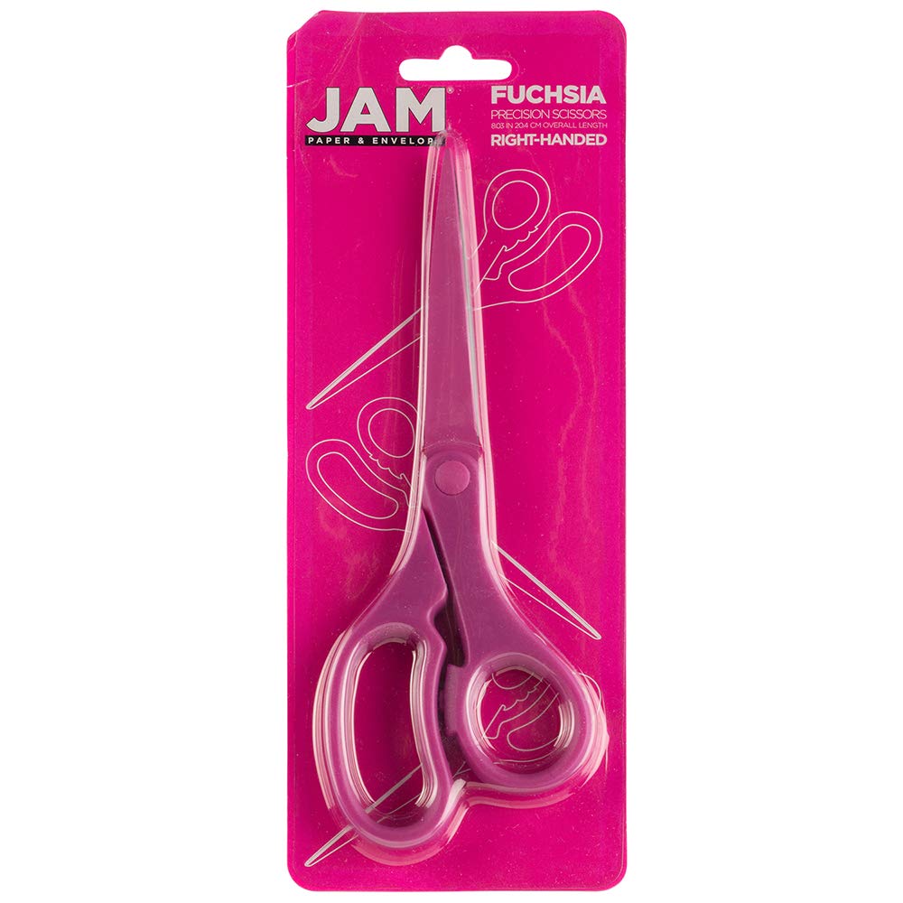 8-Inch Fuchsia Pink Precision Scissors by JAM PAPER – Ergonomic Stainless Steel Blades for Office, School & Crafts
