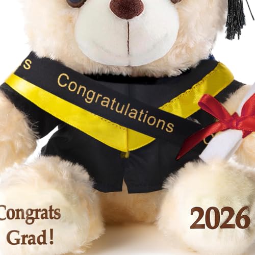 8-Inch Graduation Teddy Bear Plush with Cap and Diploma by Oukiwi (Black Attire)