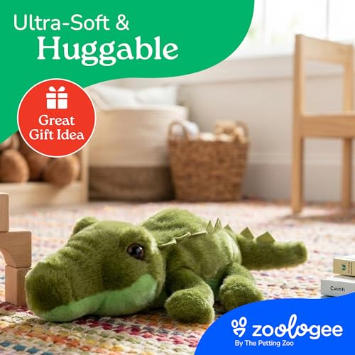 8-Inch Green Alligator Stuffed Animal by The Petting Zoo – Eco-Friendly Gator Plush Toy for Kids