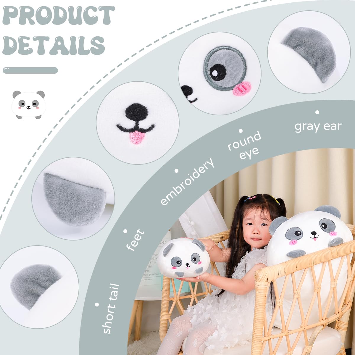 8-Inch Panda Plush Pillow – Soft Cylindrical Hugging Toy from AIXINI