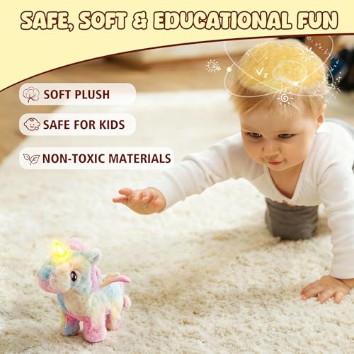 8-Inch Walking Unicorn Plush Toy – Interactive Stuffed Animal with Sound and Motion, Gift for Toddlers