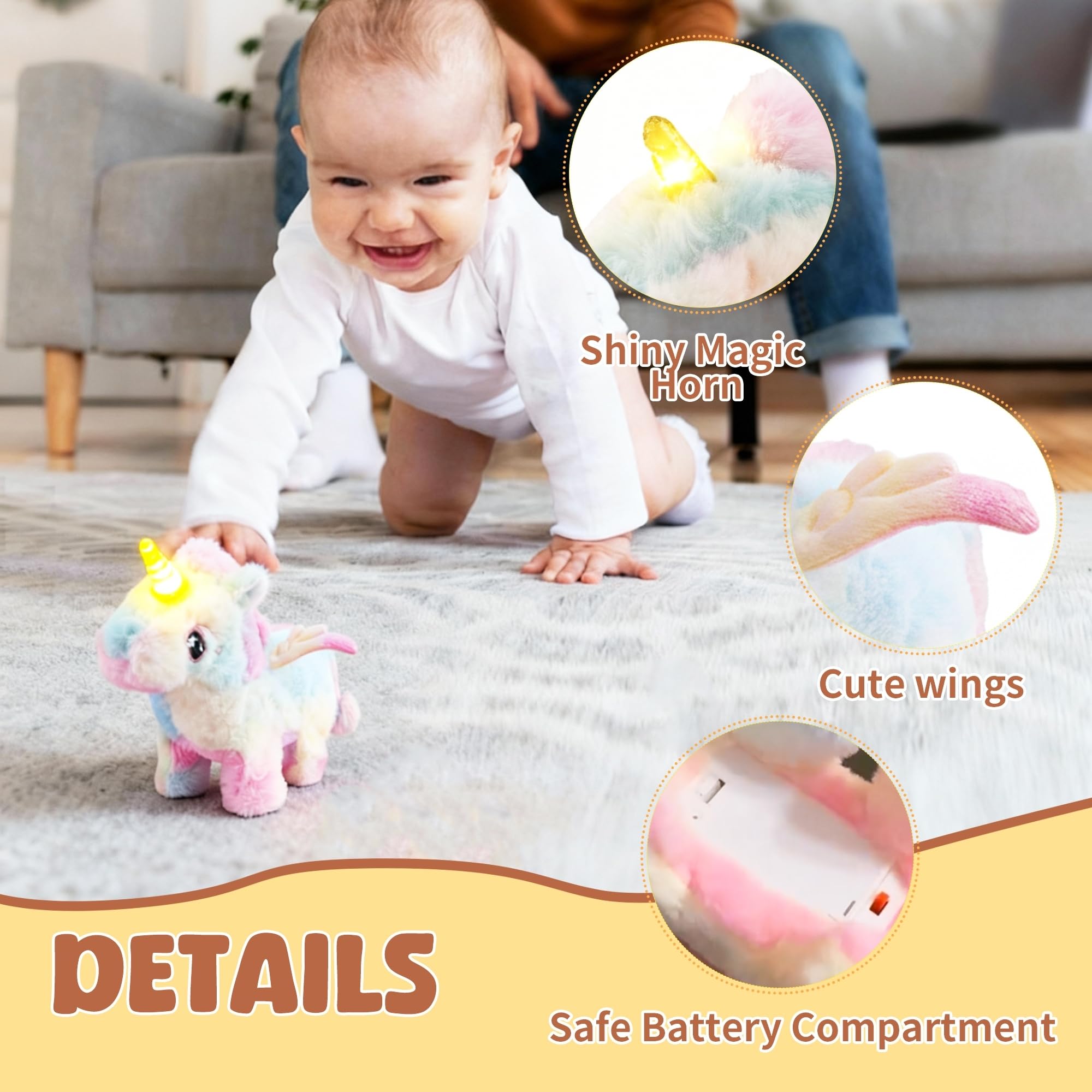 8-Inch Walking Unicorn Plush Toy – Interactive Stuffed Animal with Sound and Motion, Gift for Toddlers