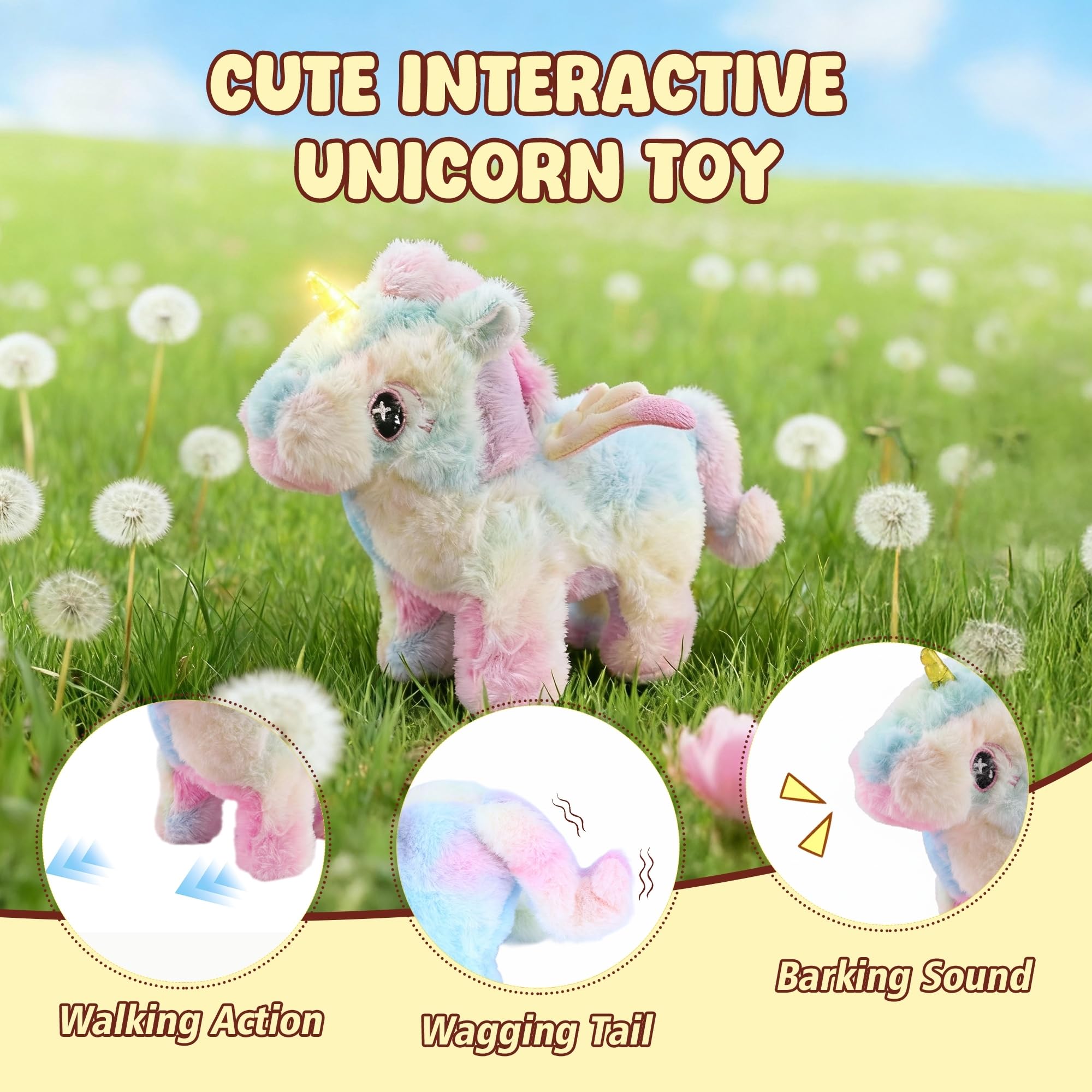 8-Inch Walking Unicorn Plush Toy – Interactive Stuffed Animal with Sound and Motion, Gift for Toddlers