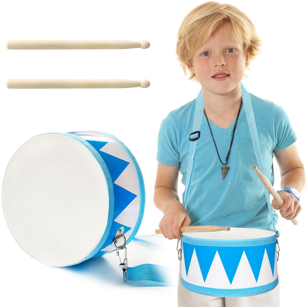 8-Inch Wooden Drum Set for Toddlers – Adjustable Strap & 2 Drumsticks, Musical Toy for Kids