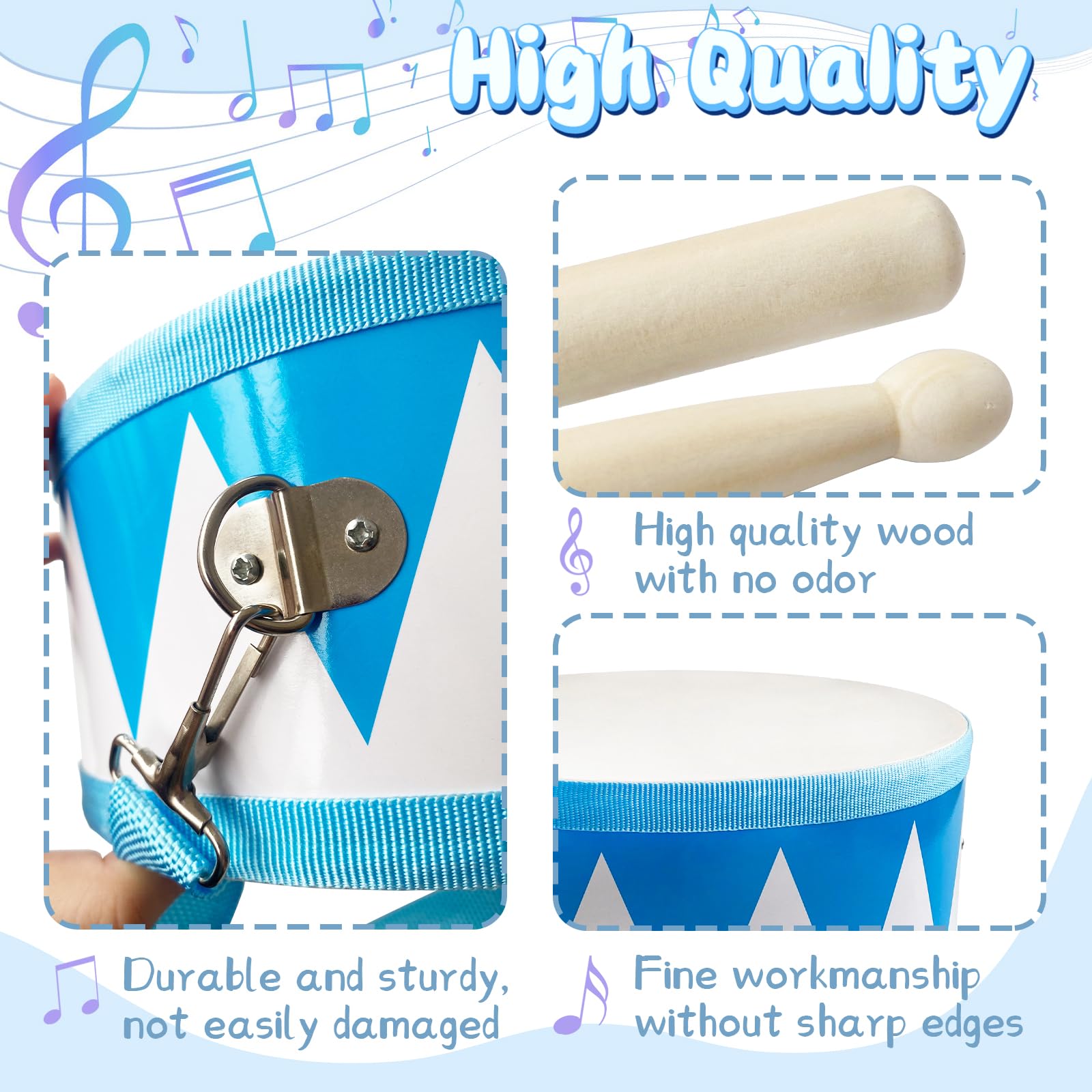 8-Inch Wooden Drum Set for Toddlers – Adjustable Strap & 2 Drumsticks, Musical Toy for Kids