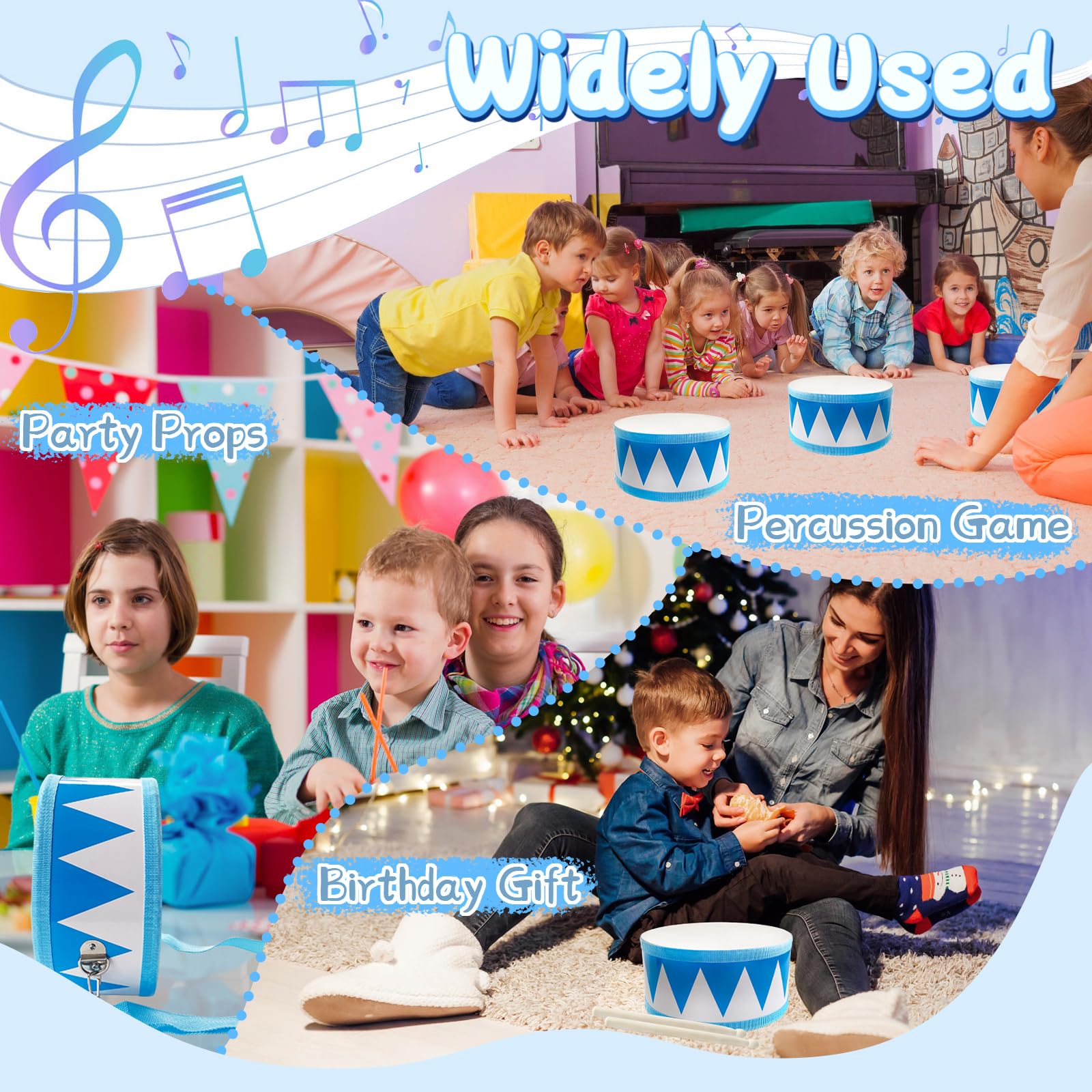 8-Inch Wooden Drum Set for Toddlers – Adjustable Strap & 2 Drumsticks, Musical Toy for Kids