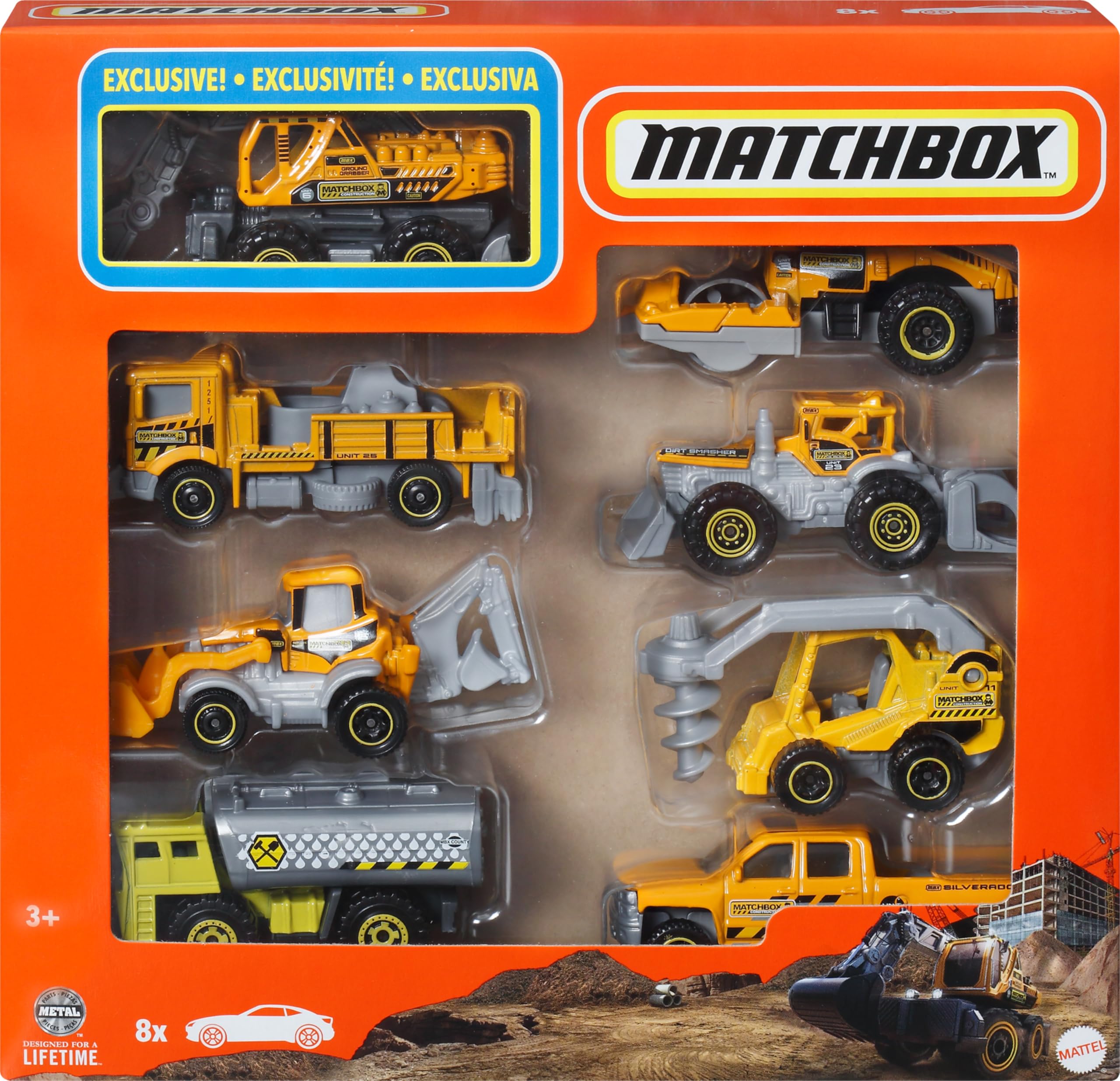 8-Matchbox Vehicles Set: 1:64 Scale Die-Cast Cars & Trucks with Exclusive Model