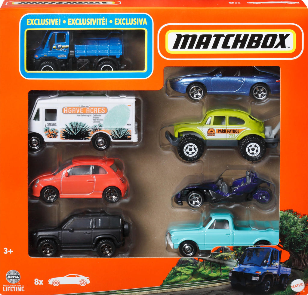 8-Matchbox Vehicles Set: 1:64 Scale Die-Cast Cars & Trucks with Exclusive Model
